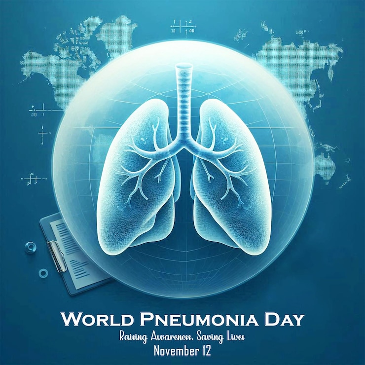 Día Mundial de la Pneumonía celebrado el 12 de noviembre Diseño de plantilla de fondo azul