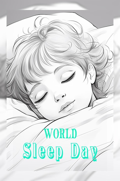 Día mundial del sueño dibujado a mano con una mujer