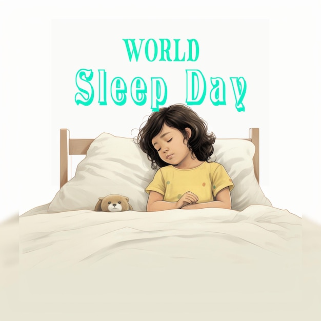 Día mundial del sueño dibujado a mano con una mujer