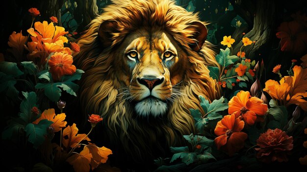 PSD día mundial de la vida silvestre con el concepto de la vida silvestre del león en la selva