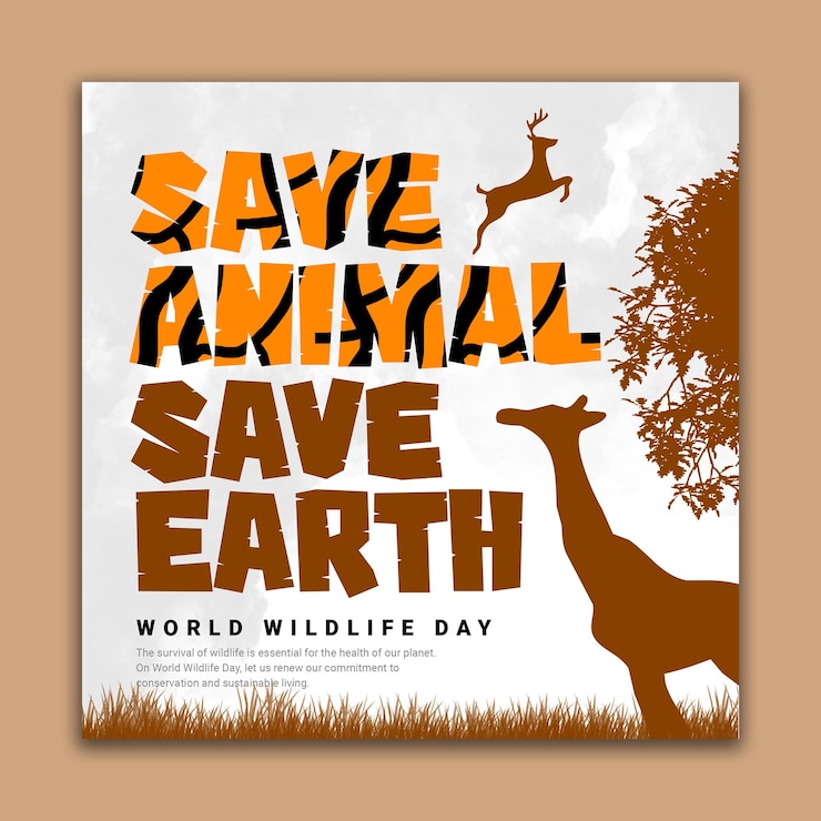PSD día mundial de la vida silvestre medios sociales plantilla de publicación de instagram para la vida silvestre y el medio ambiente