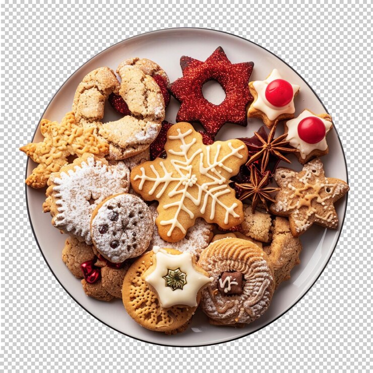 PSD día nacional de las galletas de azúcar galletas caseras salpicaduras de leche en el aire aisladas sobre un fondo transparente