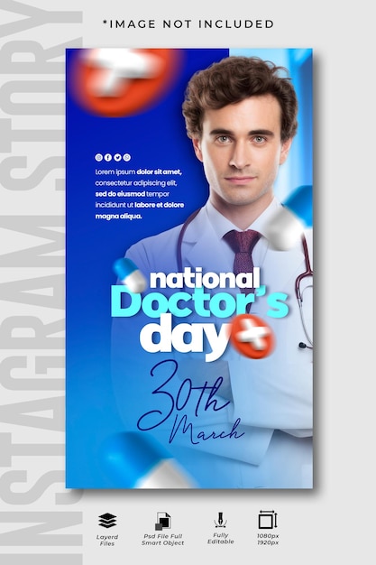 Día nacional de los médicos medios sociales plantilla de diseño de historias de instagram