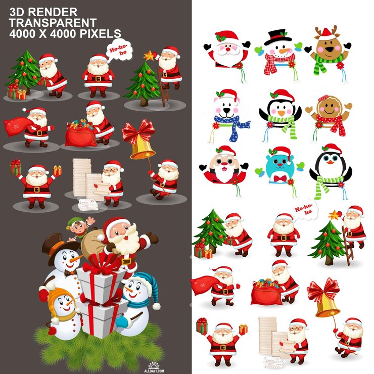 PSD día de navidad santa claus en trineo con diseño de carteles y muchos niños usan disfraces de elfo