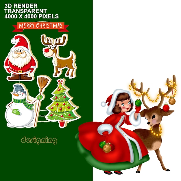 Día de Navidad Santa Claus en trineo con diseño de carteles y muchos niños usan disfraces de elfo
