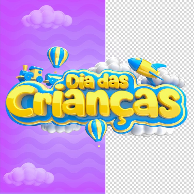 PSD día del niño sello 3d texto colorido