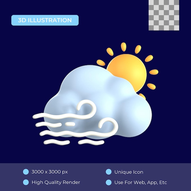 Dia nublado e ventoso ícone 3d