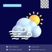 PSD dia nublado e ventoso ícone 3d