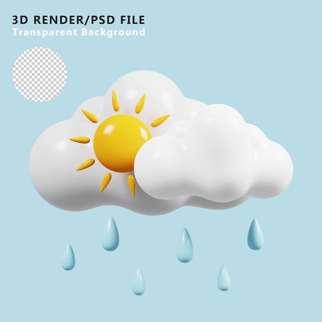 Día nublado soleado y lluvioso Icono de pronóstico del tiempo Signo meteorológico Render 3D PSD Premium