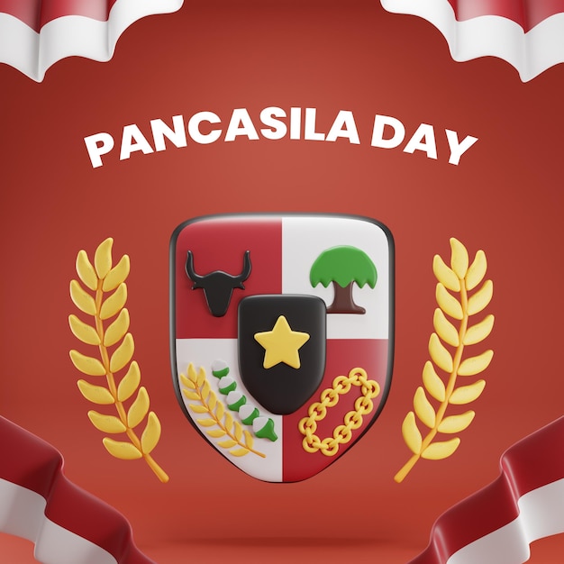 Día de pancasila de ilustración 3d