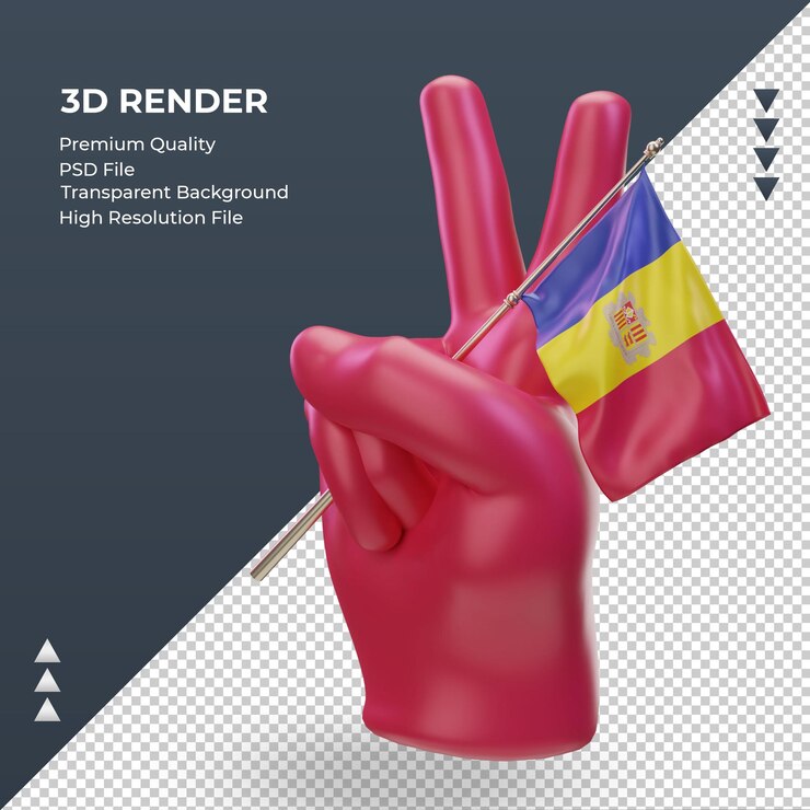 PSD día de la paz 3d bandera de andorra representación vista derecha