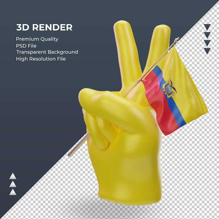 PSD día de la paz 3d bandera de ecuador representación vista derecha