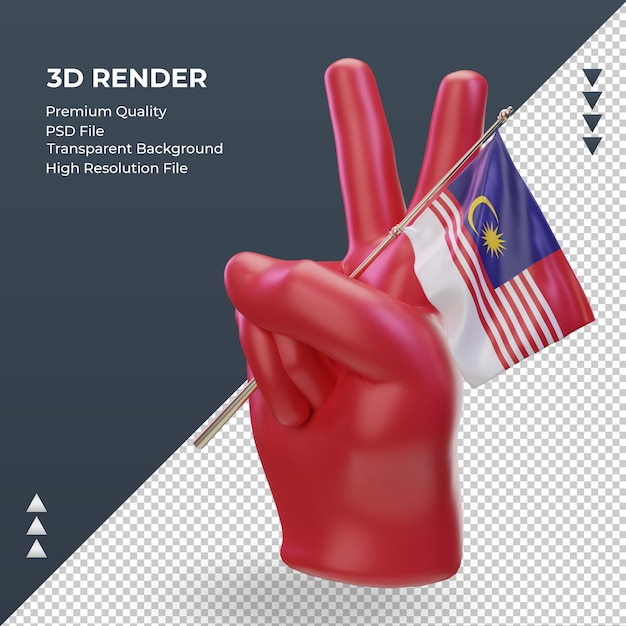 PSD día de la paz 3d bandera de malasia representación vista derecha