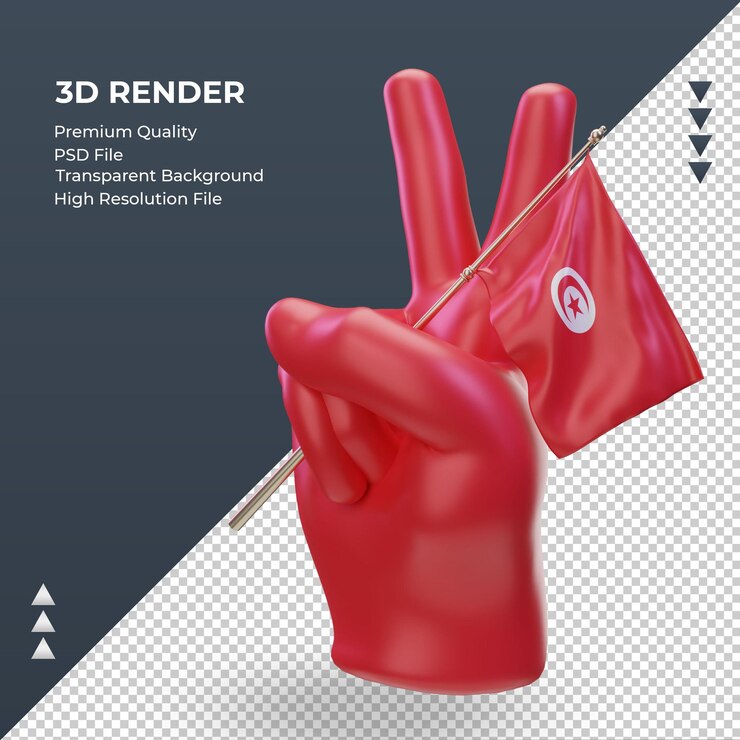 PSD día de la paz 3d bandera de túnez renderizado vista derecha