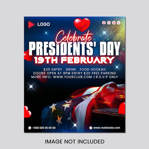 PSD día de los presidentes fiesta de febrero con antecedentes estadounidenses