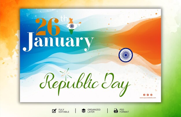 Día de la república 26 de enero de la india plantilla de diseño gráfico de redes sociales