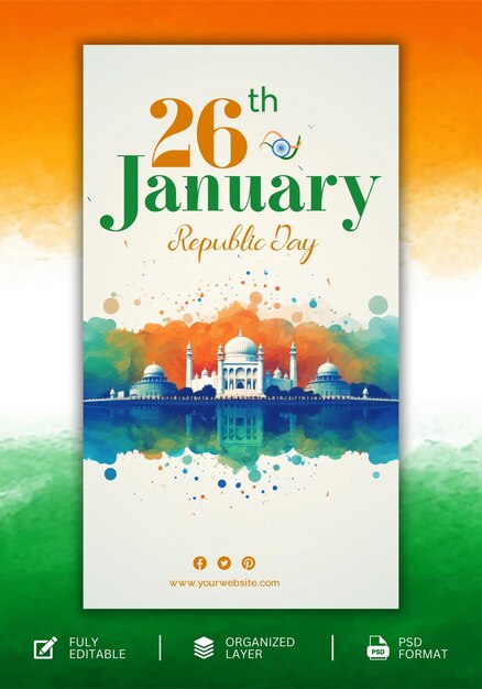 Día de la república 26 de enero de la india plantilla de diseño gráfico de redes sociales