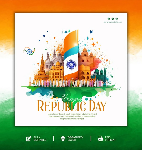 Día de la república 26 de enero de la india plantilla de diseño gráfico de redes sociales