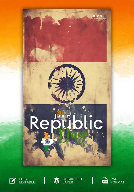 Día de la república 26 de enero de la india plantilla de diseño gráfico de redes sociales