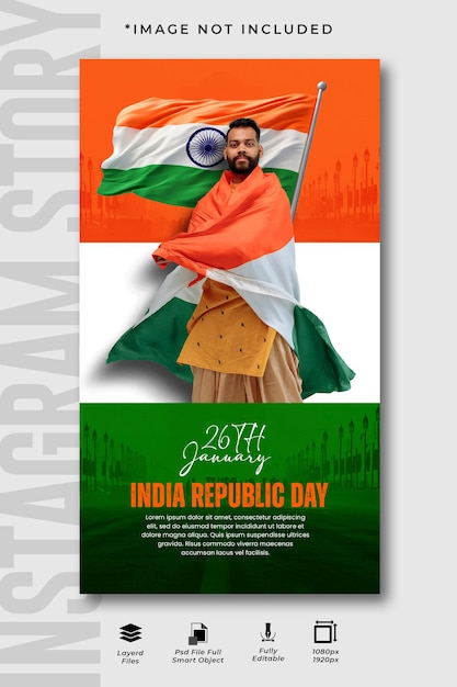 PSD día de la república de la india medios sociales estilo de diseño de historias de instagram