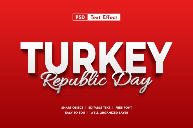 Día de la República de Turquía efecto de texto psd