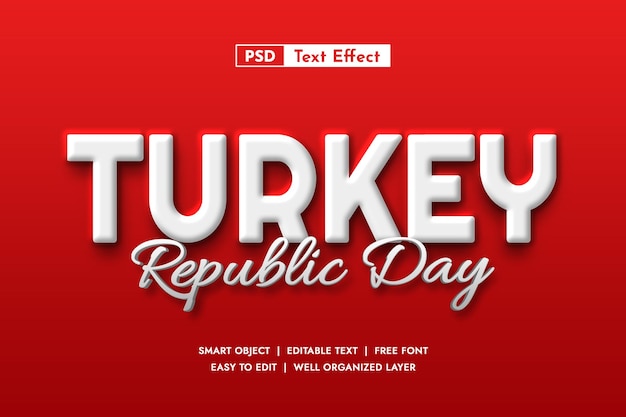 Día de la República de Turquía efecto de texto psd