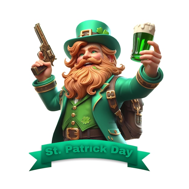 Día de san patricio verde con arma y diseño de taza de cerveza