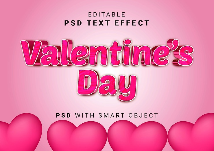PSD día de san valentín 3d efectos de estilo de texto psd