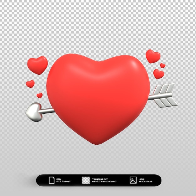 Día de San Valentín 3D con ilustración de icono de amor de corazón rojo aislado