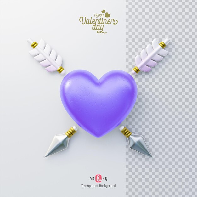 Día de san valentín amor corazón con flecha ilustración 3d aislada