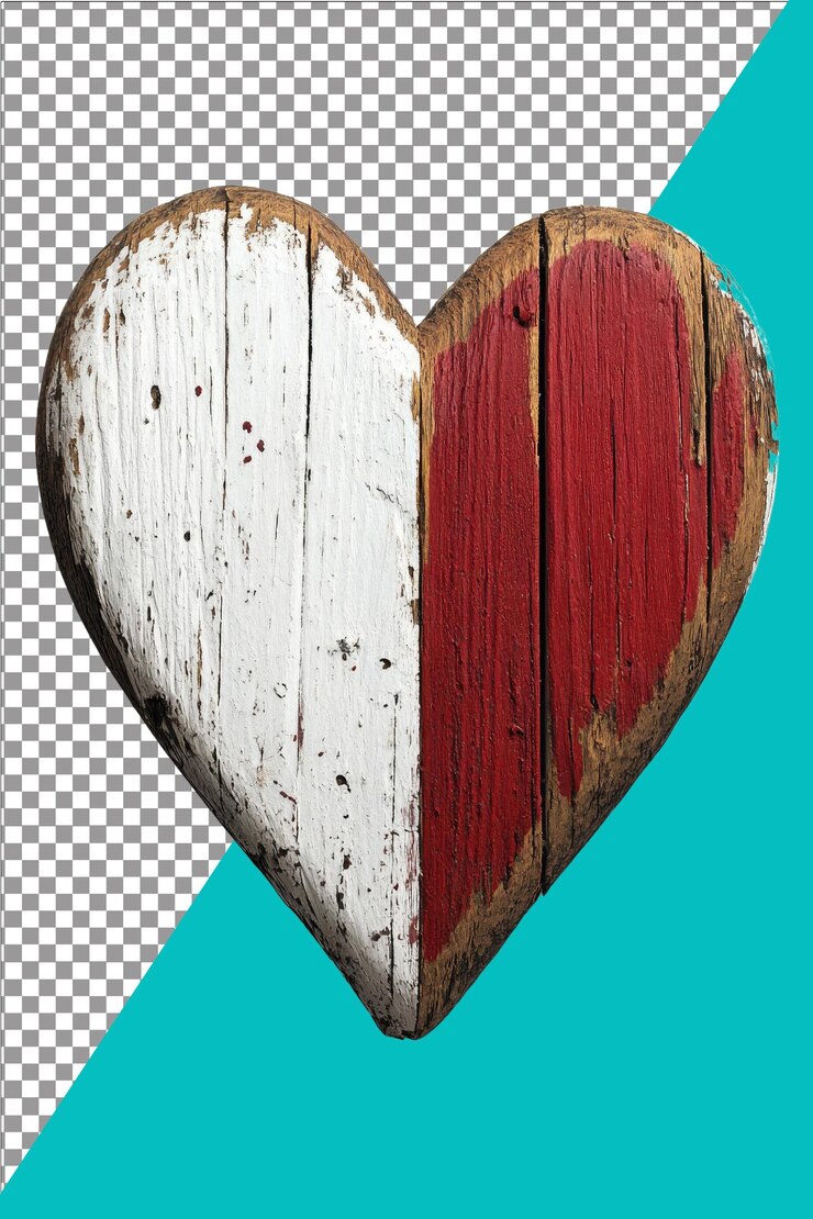 Día de San Valentín corazón rojo y blanco hecho de madera encantador y rústico para una decoración romántica hiperreal