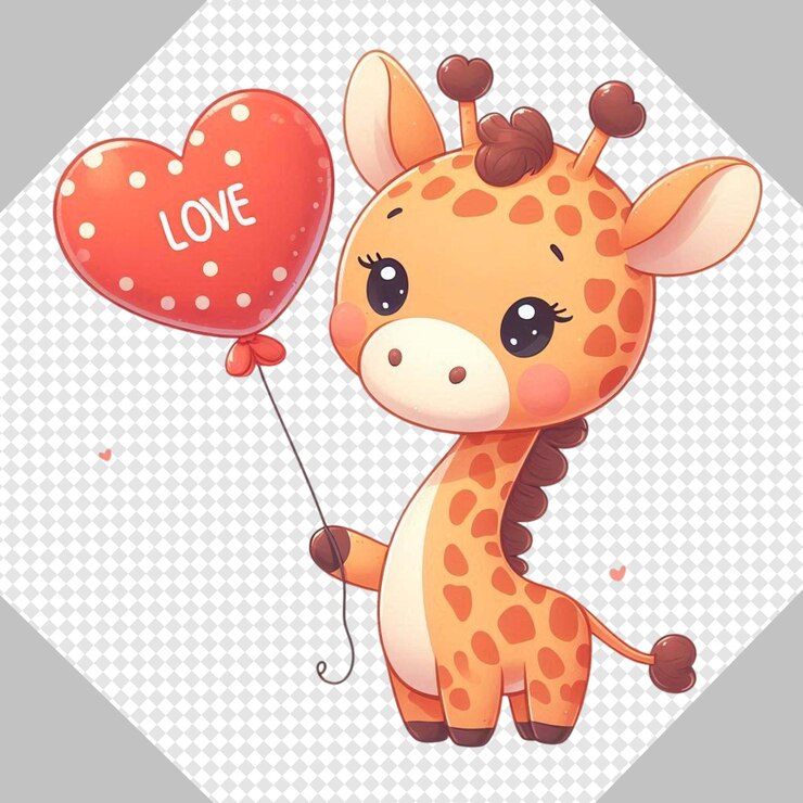 PSD día de san valentín retrógrado diseño de camiseta transparente de jirafa encantadora
