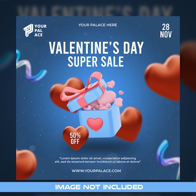 PSD día de san valentín y súper venta plantilla de redes sociales