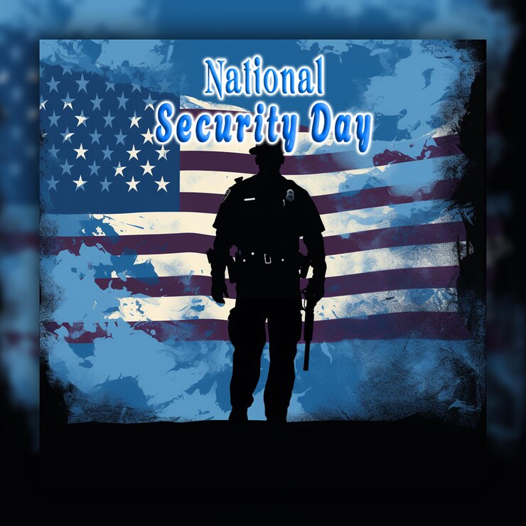 PSD día de la seguridad nacional guardia de seguridad masculino con uniforme.