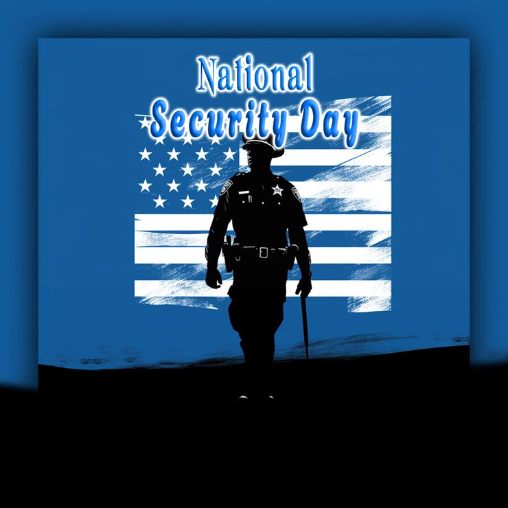 PSD día de la seguridad nacional guardia de seguridad masculino con uniforme.