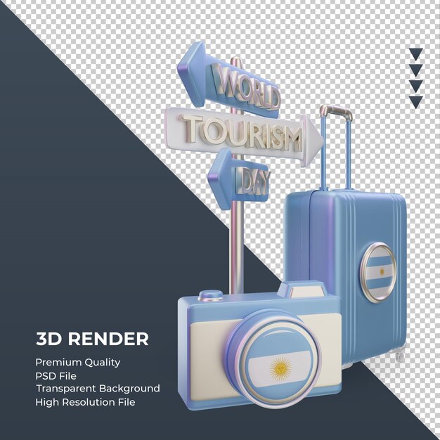 Día del turismo 3d Bandera Argentina representación vista izquierda