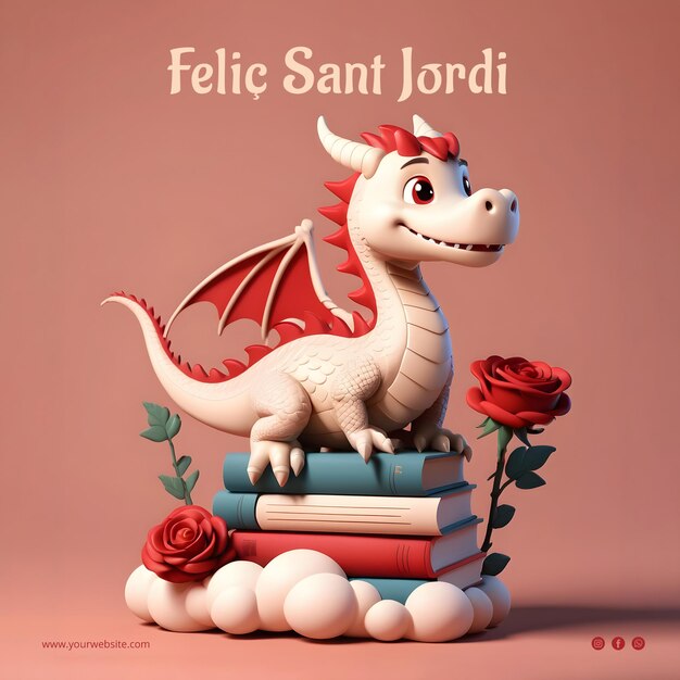 PSD diada sant jordi plantilla de publicación de redes sociales con rosas dragón y libros