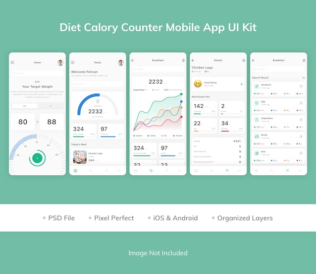PSD diät-kalorienzähler mobile app ui kit