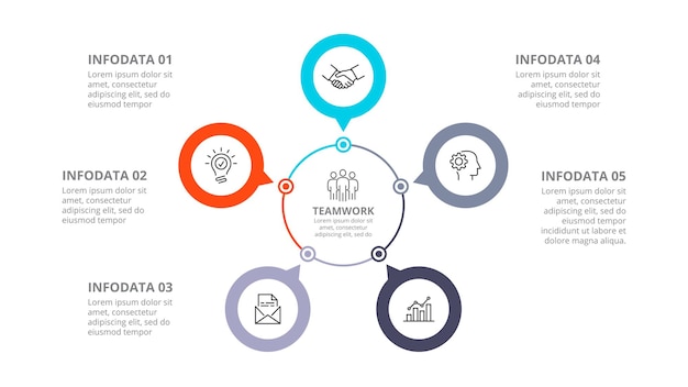 Diagrama de ciclo con 5 círculos Plantilla de diseño infográfico con cinco pasos u opciones