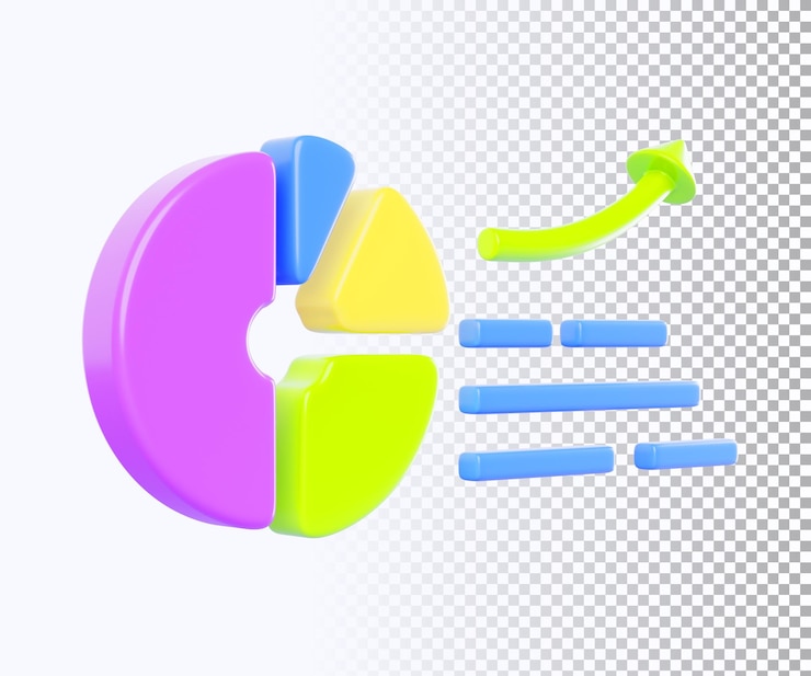 PSD diagrama circular gráfico infográfico isométrico con gráfico de crecimiento dibujos animados 3d render análisis de datos estadística información financiera plantilla para presentación de negocios informe o diseño web ilustración 3d