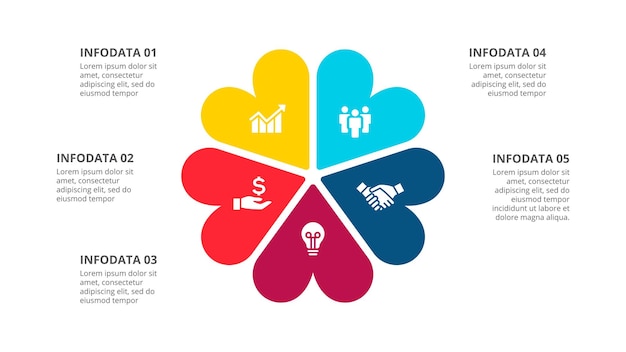 PSD diagrama de ciclo abstrato dividido em 5 segmentos conceito de cinco opções infográfico