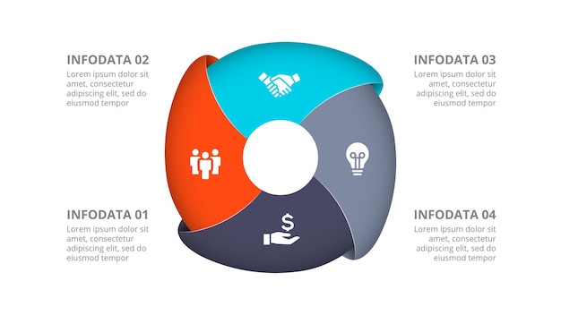 Diagrama de ciclo com 4 opções ou etapas Slides para apresentação de negócios Infográficos abstratos