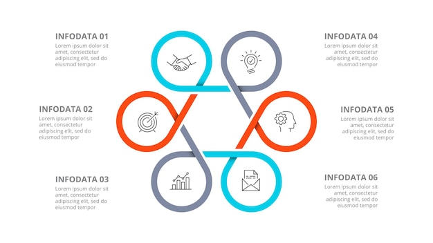 PSD diagrama de ciclo dividido em 6 setores modelo de design de infográfico