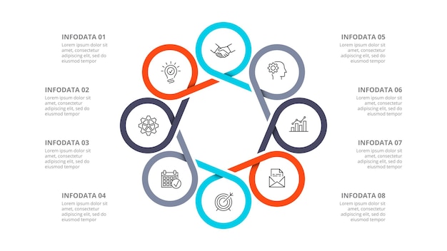 PSD diagrama de ciclo dividido em 8 setores modelo de design de infográfico