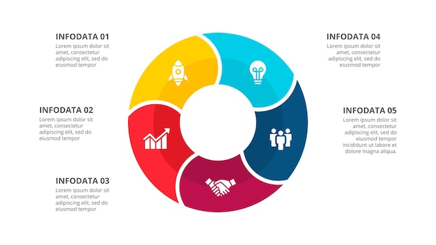 Diagrama de círculo dividido em 5 segmentos conceito de cinco opções infográfico