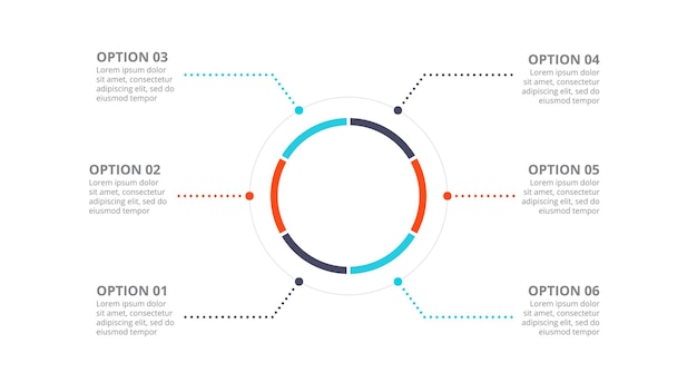 Diagrama de círculo dividido em 6 partes Modelo de slide infográfico