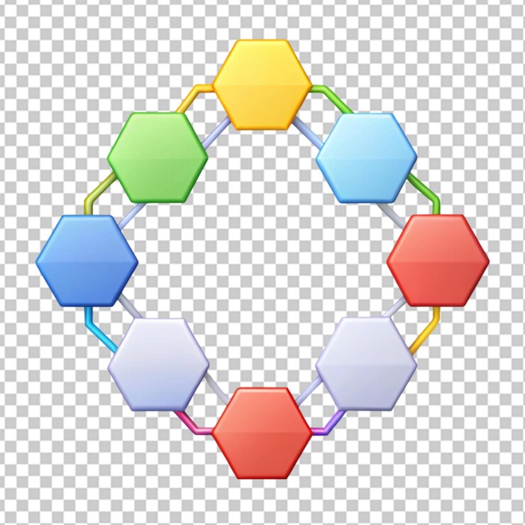 PSD diagrama de processo padrão hexagonal do processo em fundo transparente