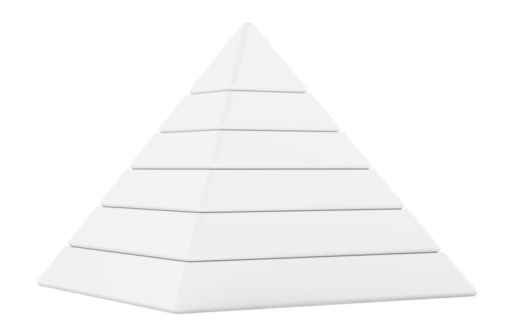 PSD diagrama em branco de pirâmide 3d com cinco segmentos modelo branco renderização 3d isolada em fundo transparente