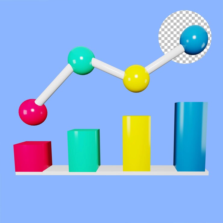 Diagrama de estadísticas de gráfico de barras representación 3d fondo alfa
