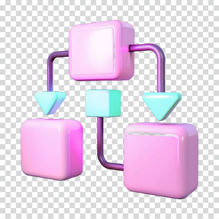 PSD diagrama de flujo 3d visualizando procesos y conexiones de datos
